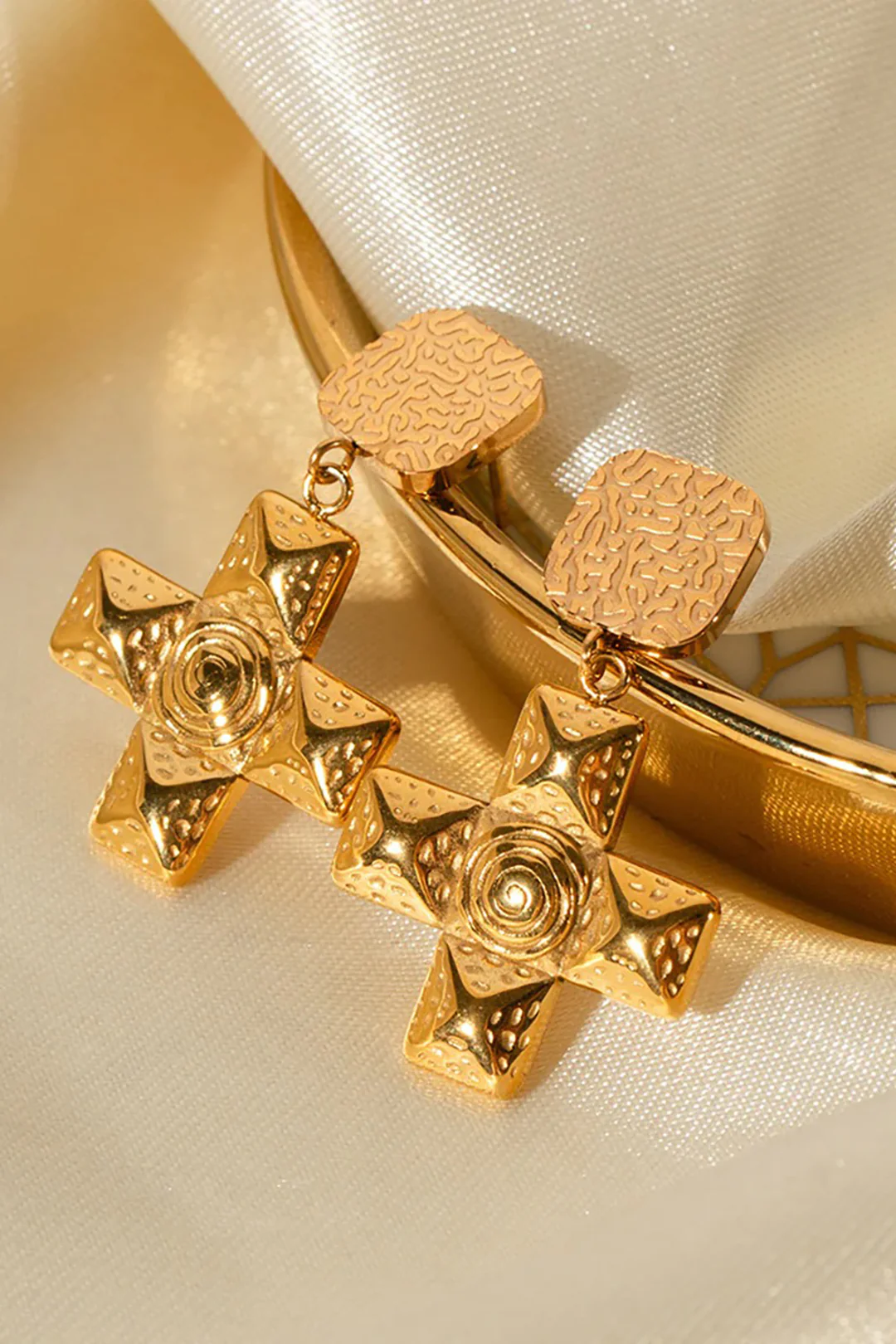 Alloy Cross Irregular Pattern Earrings - Flockneti