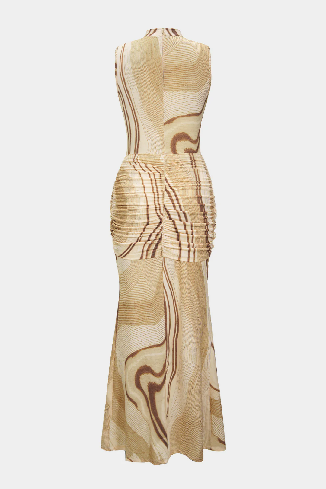 Abstract Print Tie Knot Ruched Tank Sleeveless Maxi Dress - Flockneti
