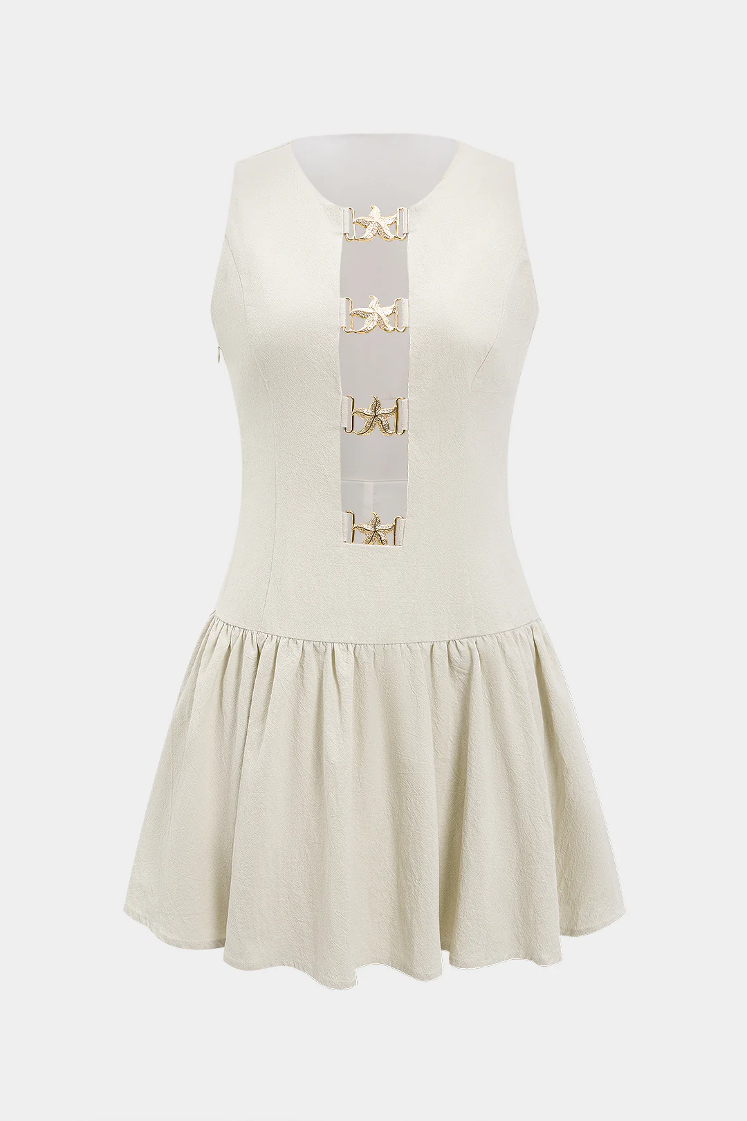 Linen Metallic Decor Cut Out Ruched Sleeveless Mini Dress - Flockneti