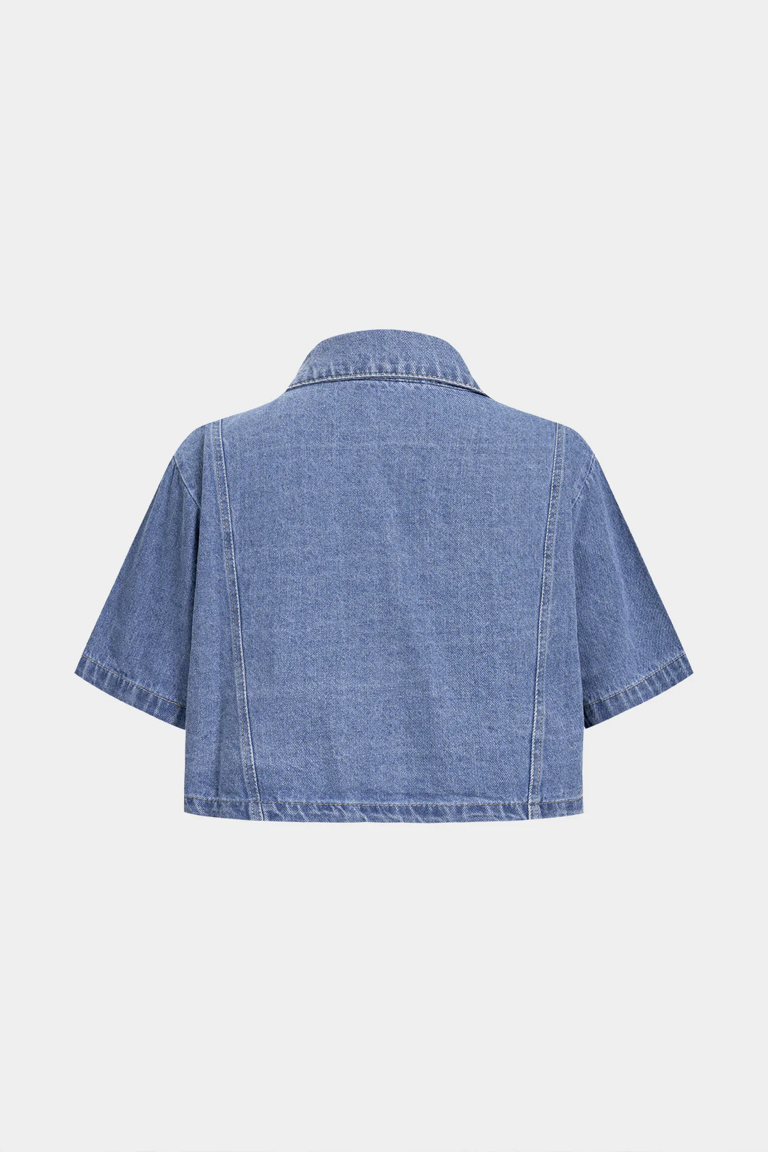 Denim Lapel Button Cropped Top - Flockneti