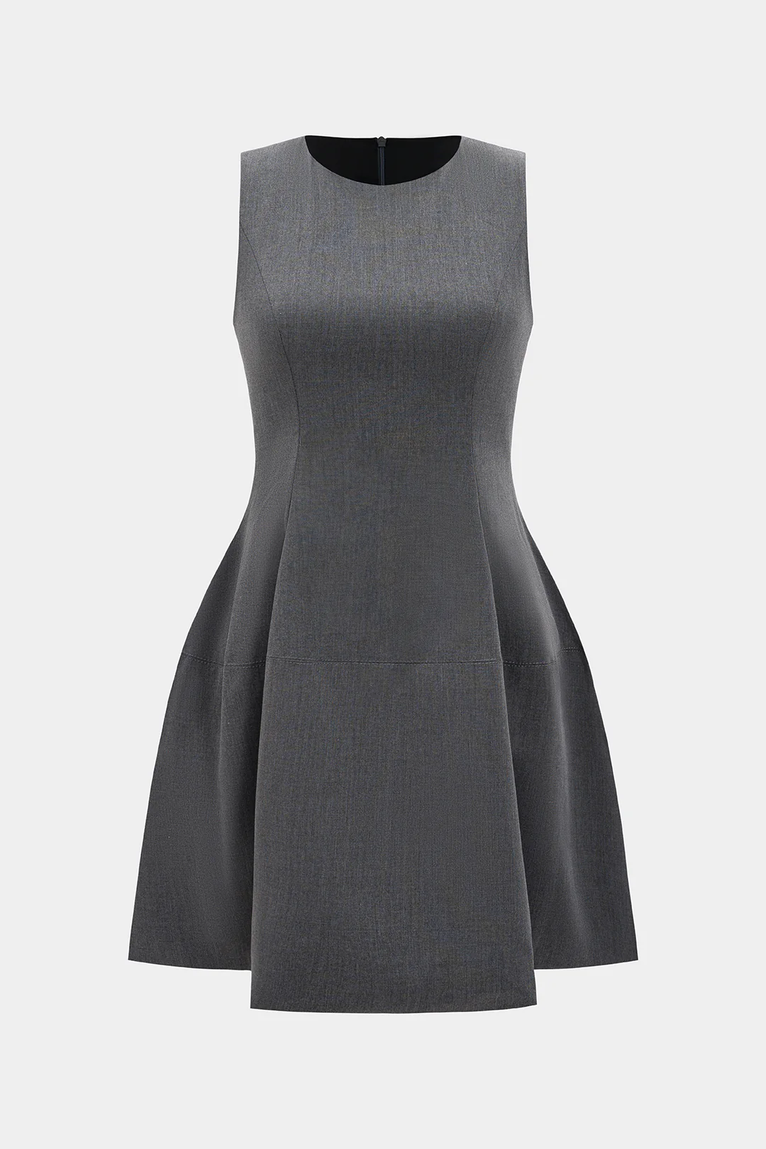 Solid Round Neck Waisted Sleeveless Mini Dress - Flockneti