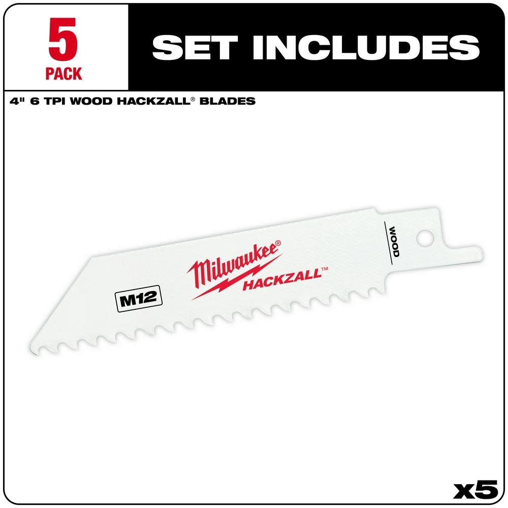 Milwaukee M12 HACKZALL Bi-Metal Blade-Wood 5PK - Flockneti