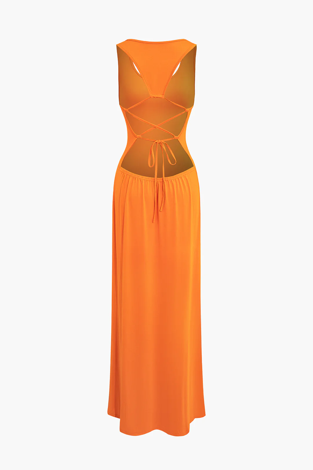 Solid Backless Tie-Up Sleeveless Maxi Dress - Flockneti
