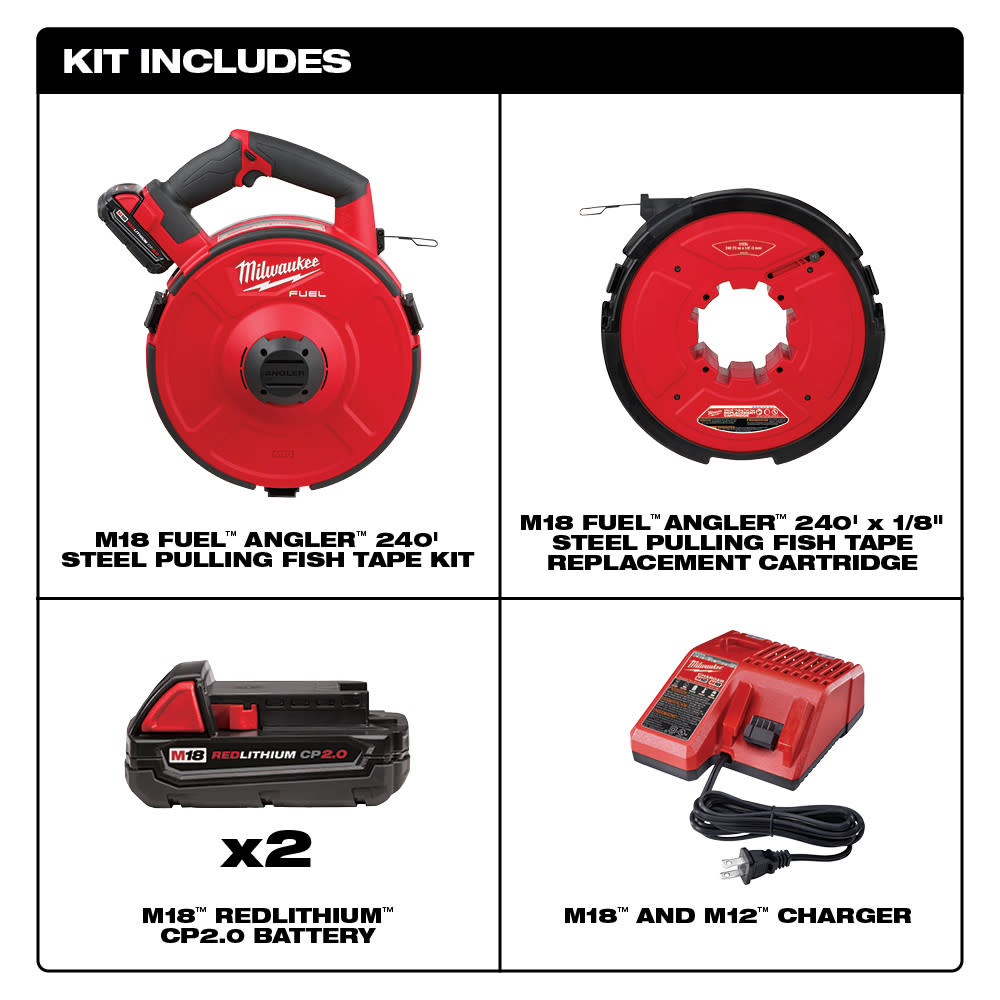 Milwaukee M18 FUEL Angler 240′ Steel Pulling Fish Tape Kit - Flockneti