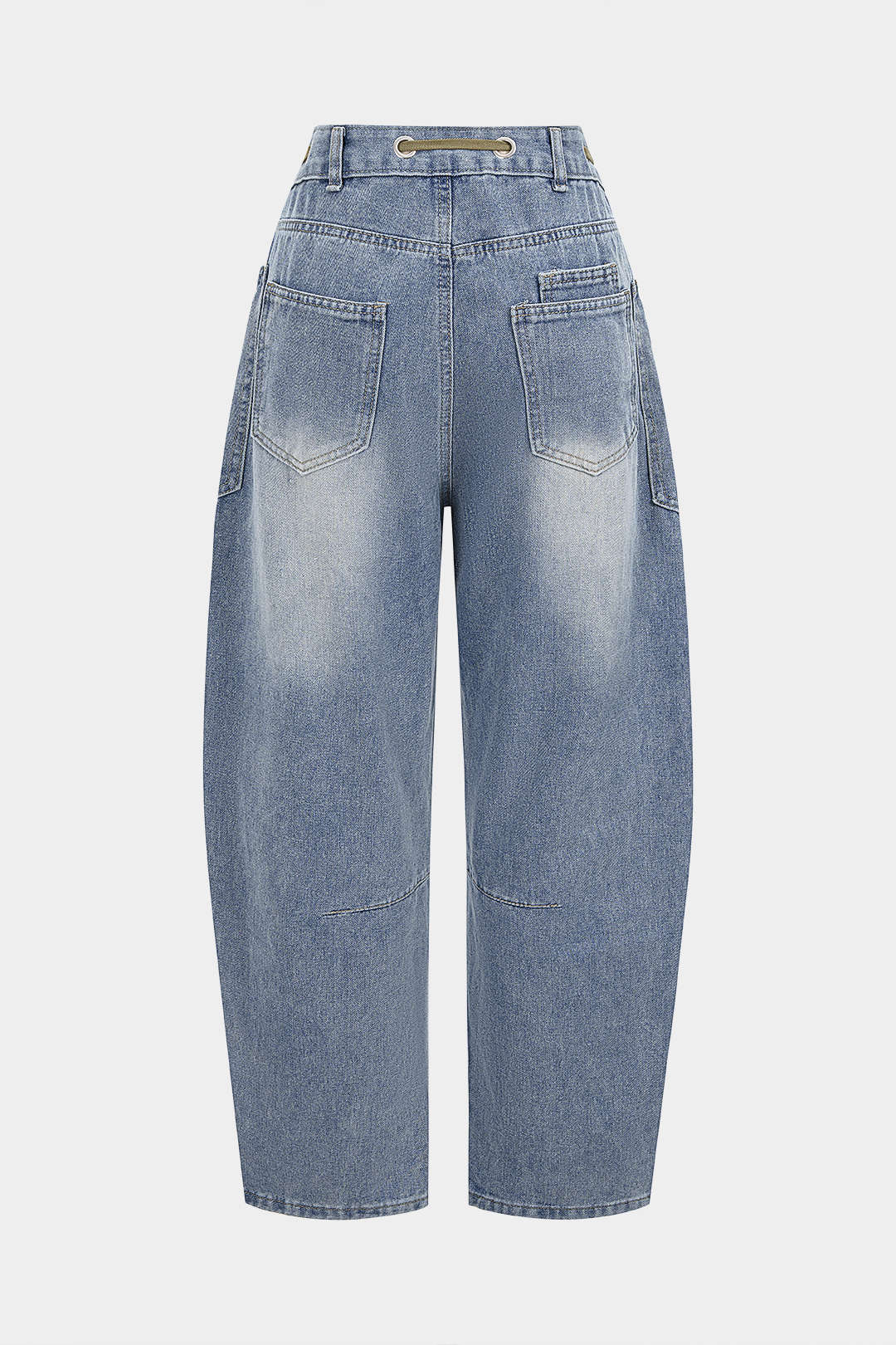 Denim Contrast Drawstring Wide Leg Jeans - Flockneti