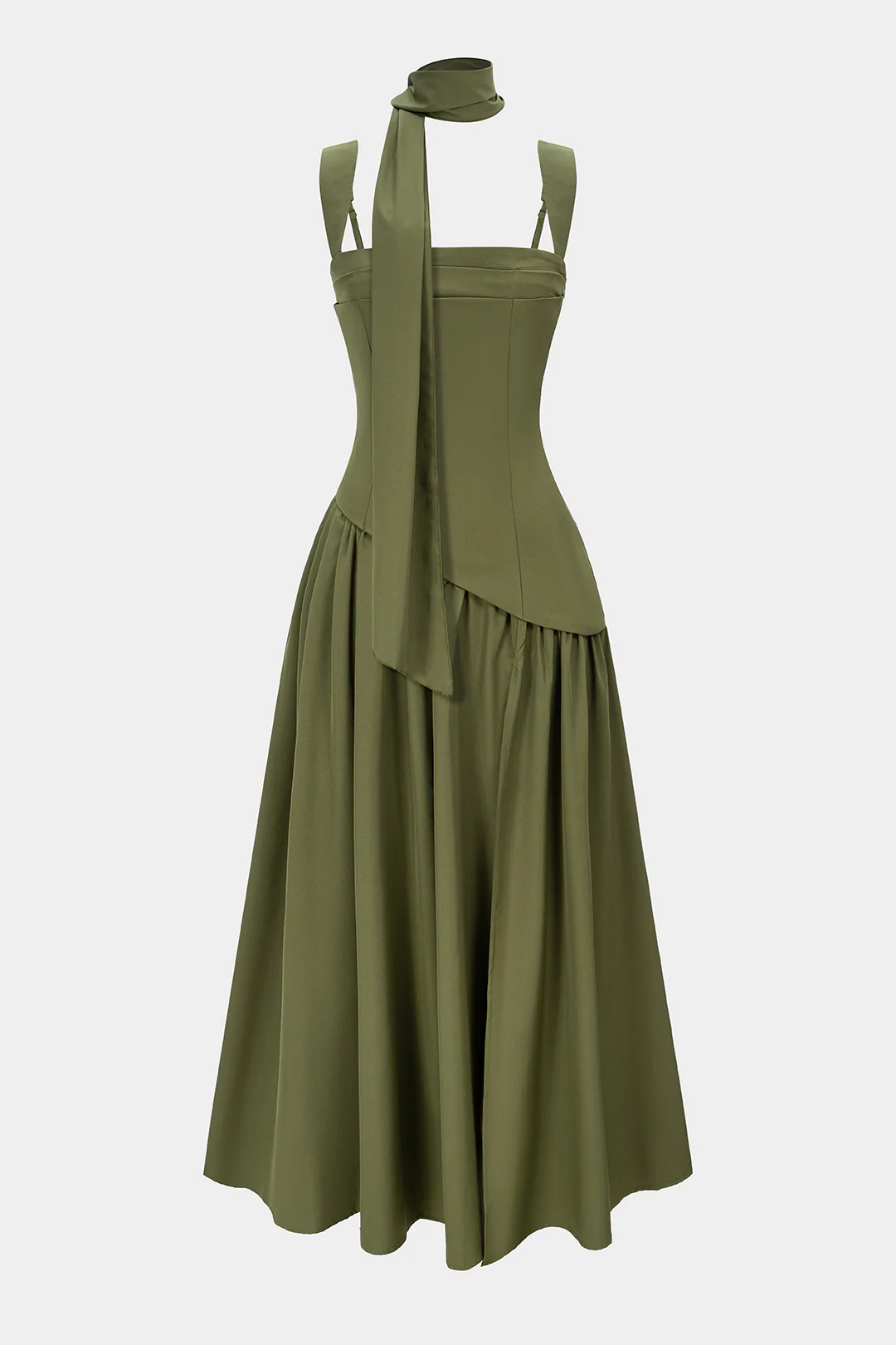 Asymmetrical Ruched Sleeveless Midi Dress With Scarf - Flockneti
