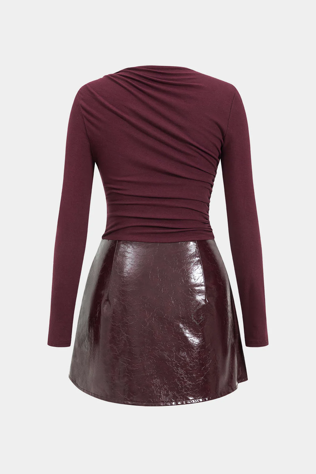 Faux Leather Patchwork Long Sleeve Mini Dress - Flockneti