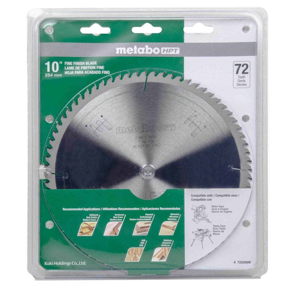 Metabo HPT Finish Miter Saw Blade 72T Tungsten Carbide Tipped 10″ ATB 5/8″ Arbor - Flockneti