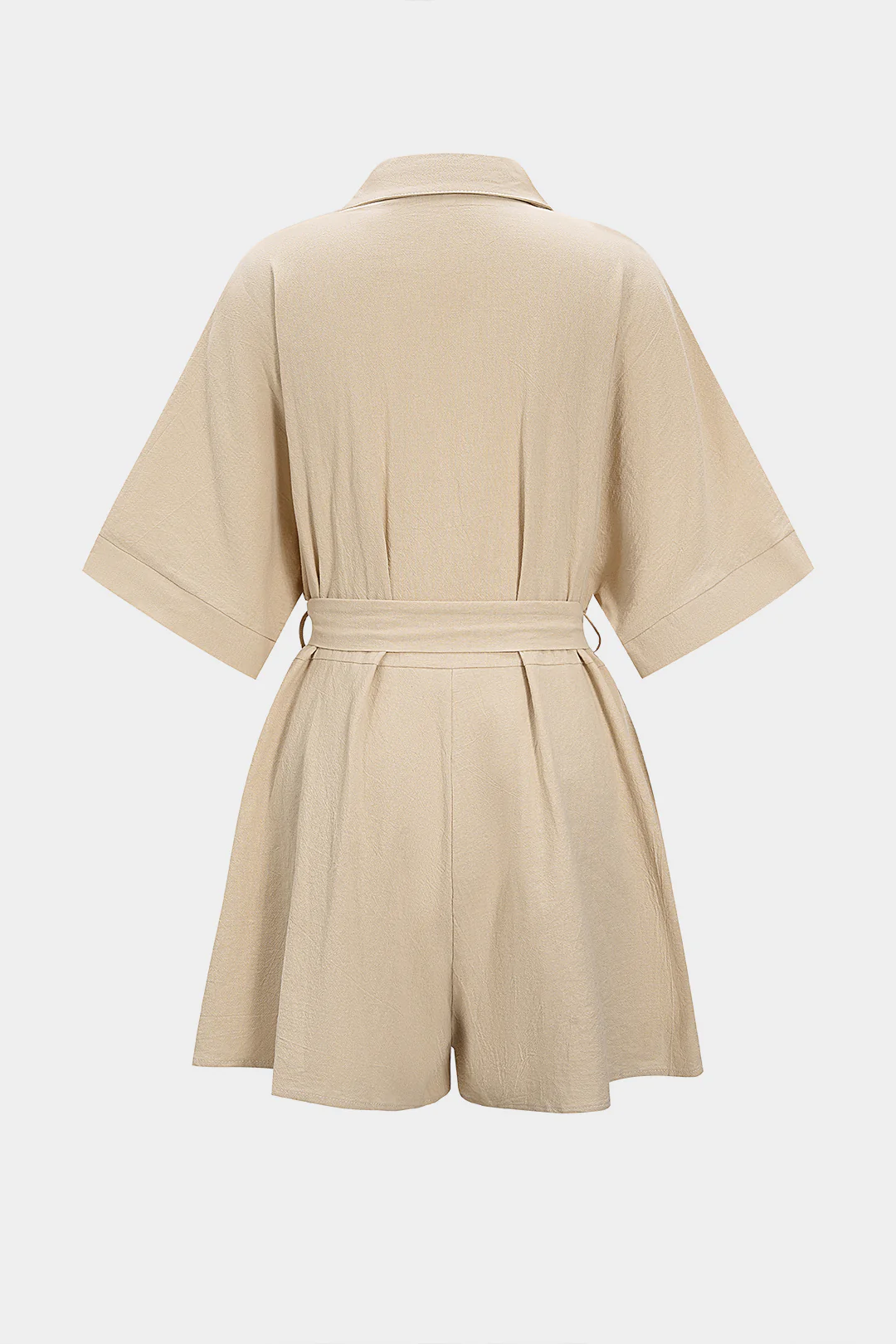 Solid Belted Short-Sleeve Romper - Flockneti