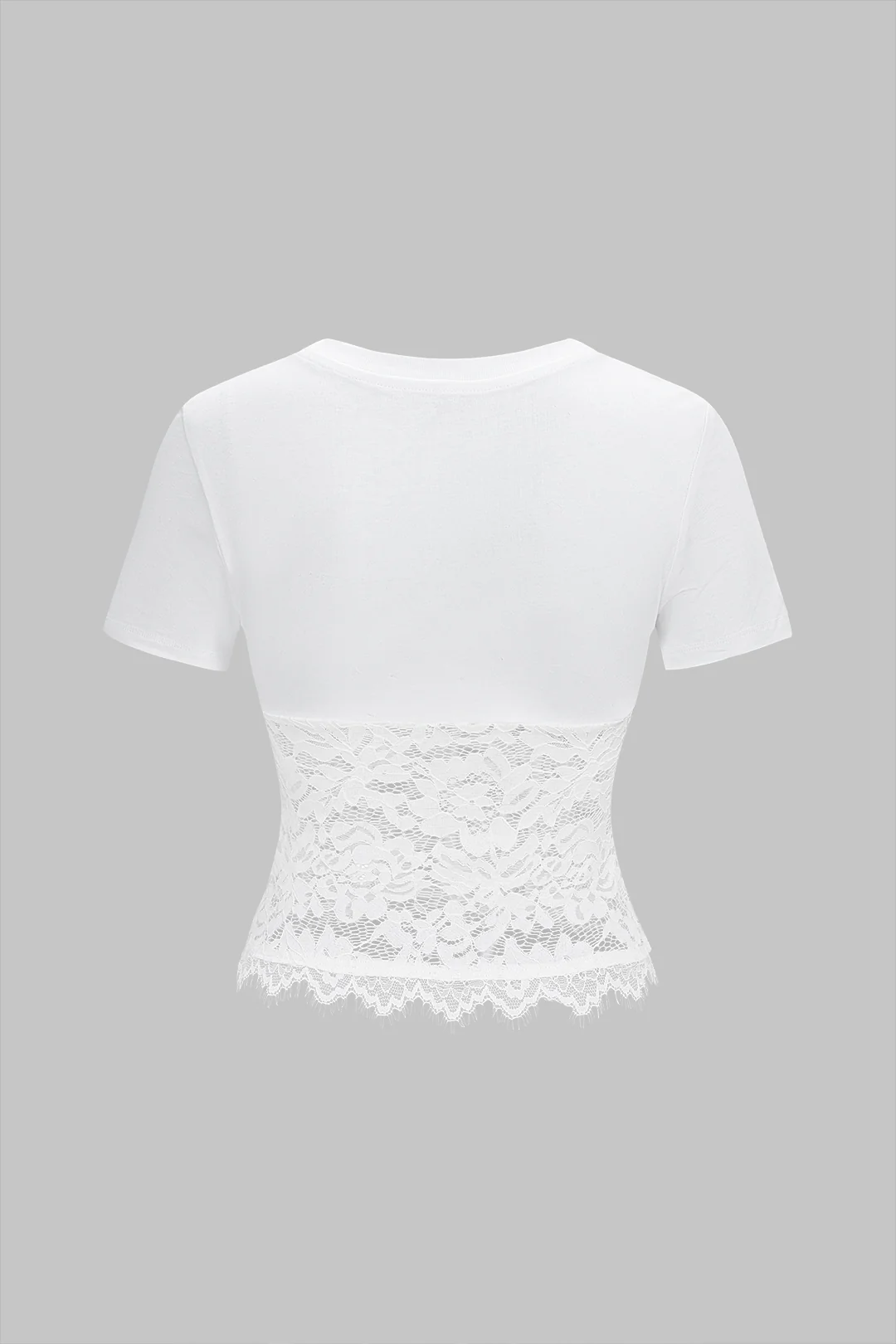 Lace Patchwork Round Sleeve Short Sleeve T-Shirt - Flockneti