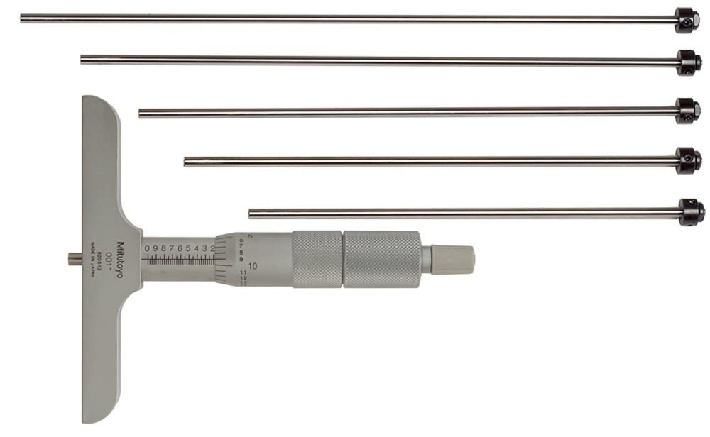 Mitutoyo Depth Micrometer Series 129 with Interchangeable Rod 0-6″ - Flockneti