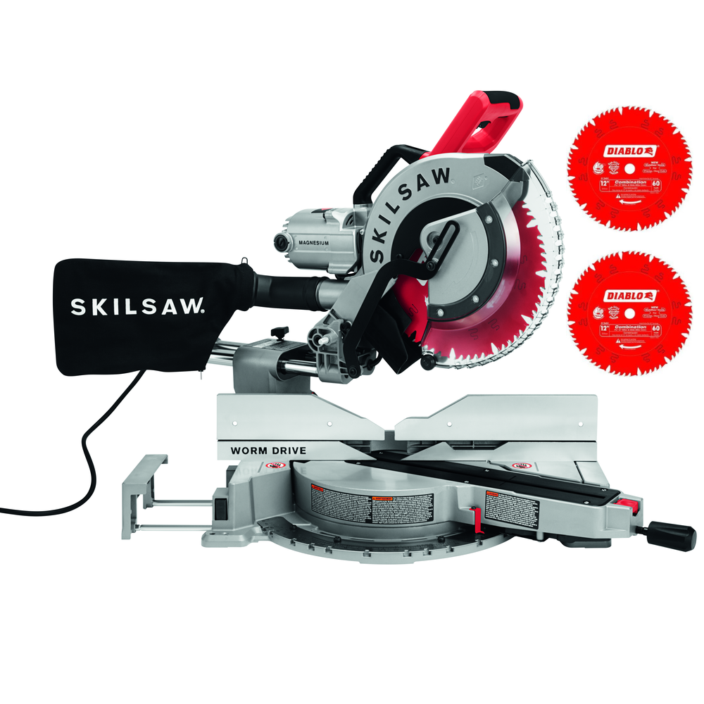 SKIL 12″ Worm Drive Dual Bevel Sliding Miter Saw with 2 Additional Blades - Flockneti