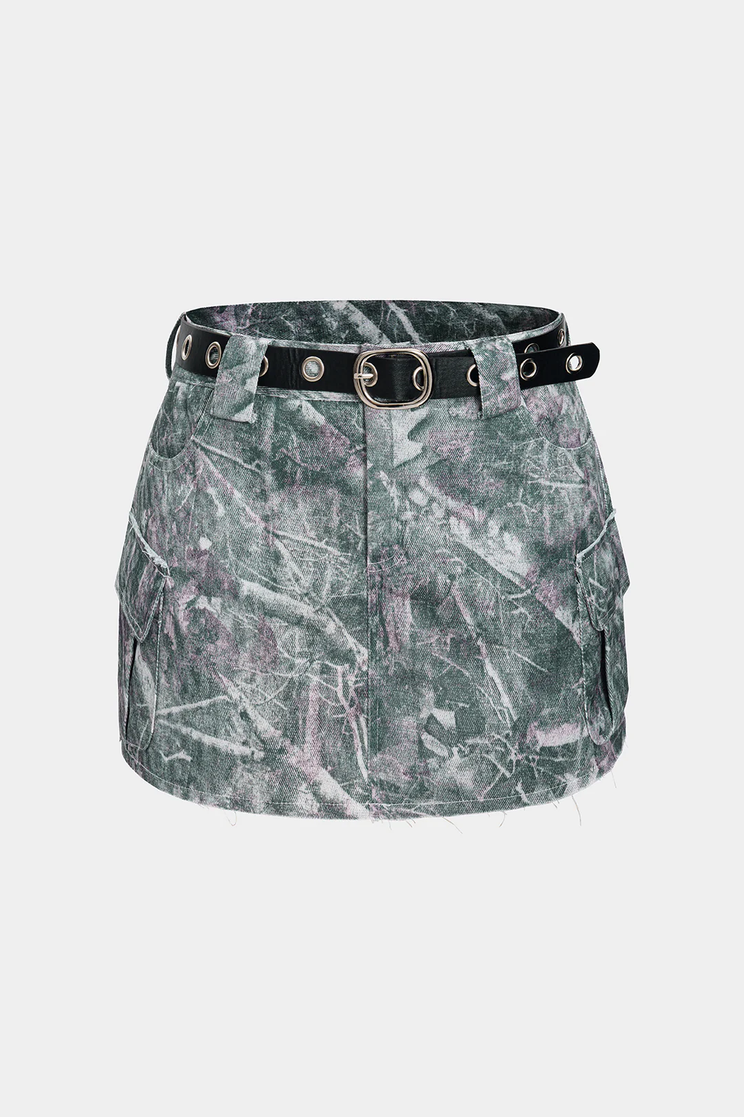 Watercolor Print Belted Skirt - Flockneti