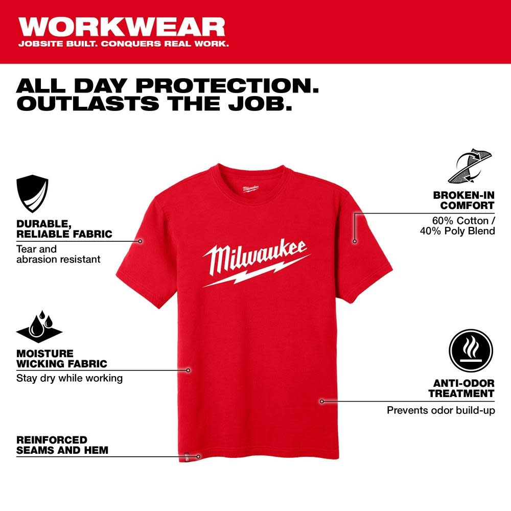 Milwaukee Heavy Duty T-Shirt Big Logo Short Sleeve Red - Flockneti