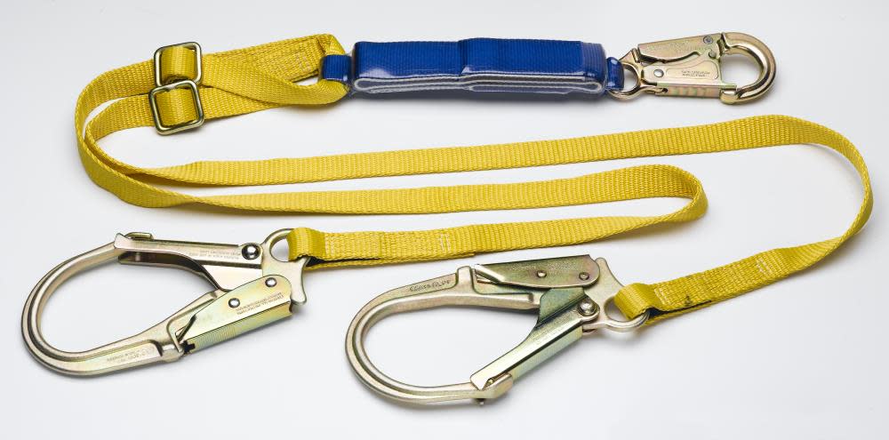 Werner 6 Ft. DeCoil Adjustable Twin Leg Lanyard (DCELL Shock Pack 1 in Web Snaphook Rebar Hooks) - Flockneti