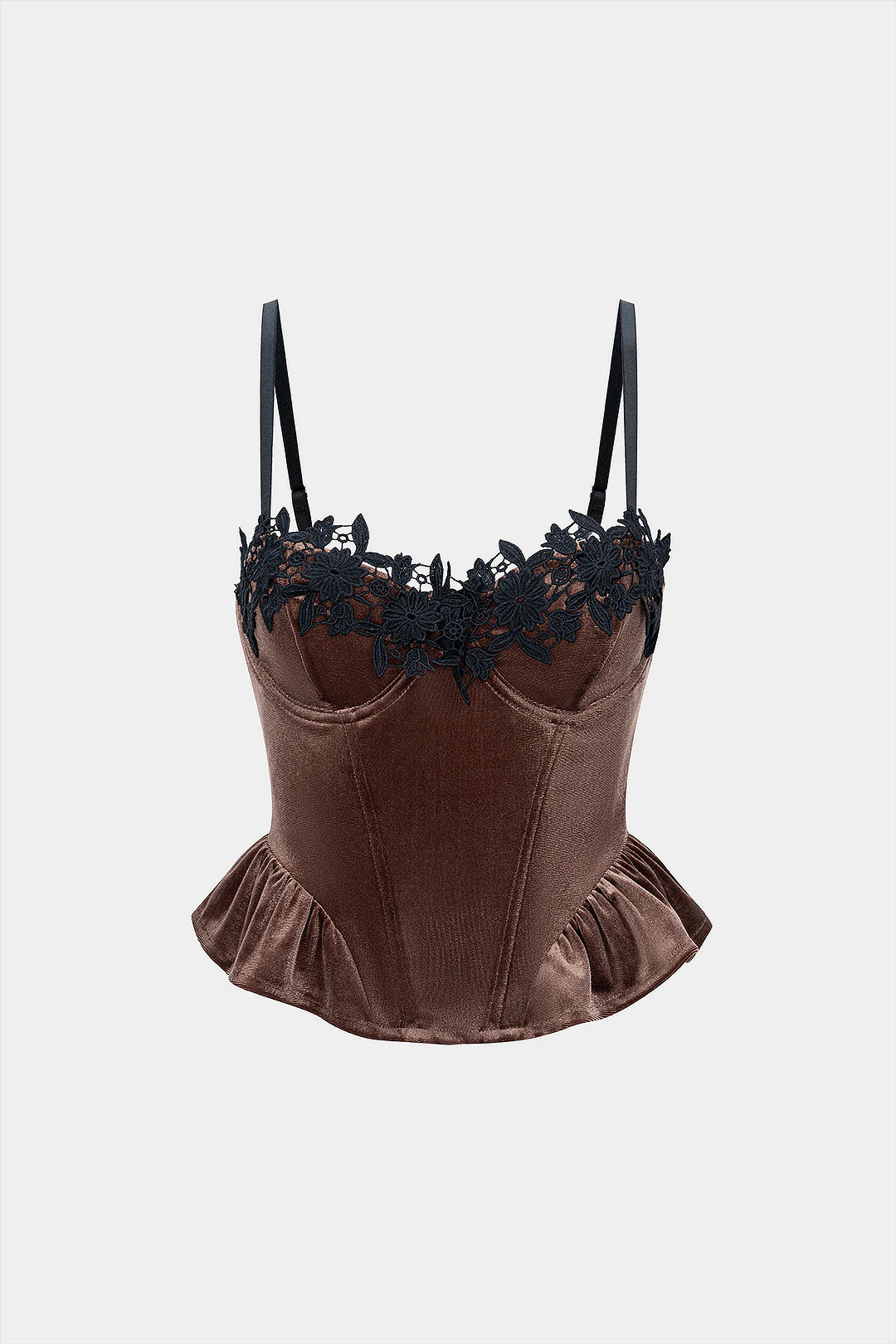 Velvet Ruffle Hem Underwire Slip Cami Top - Flockneti