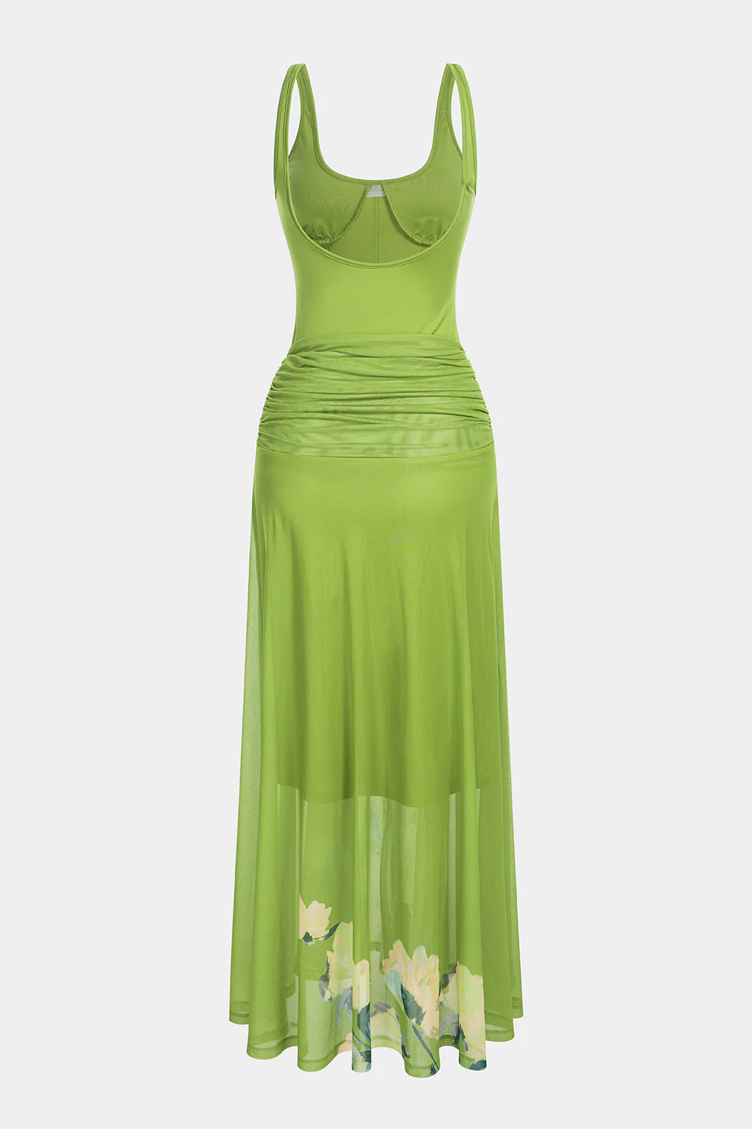 Floral Print U-Neck Ruched Sleeveless Maxi Dress - Flockneti