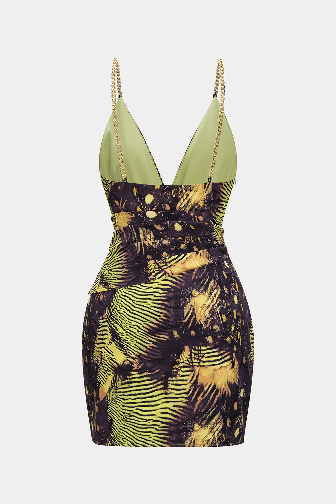 Tropical Print Metallic Chain Asymmetrical Sleeveless Mini Dress - Flockneti