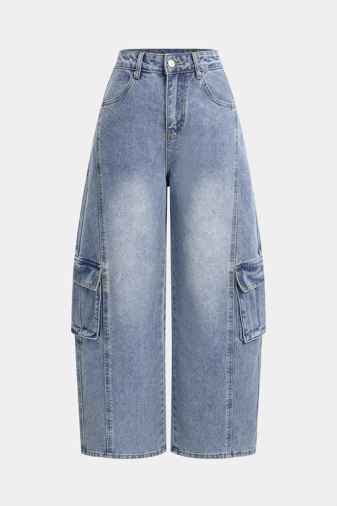 Denim Pocket Wide Leg Jeans - Flockneti