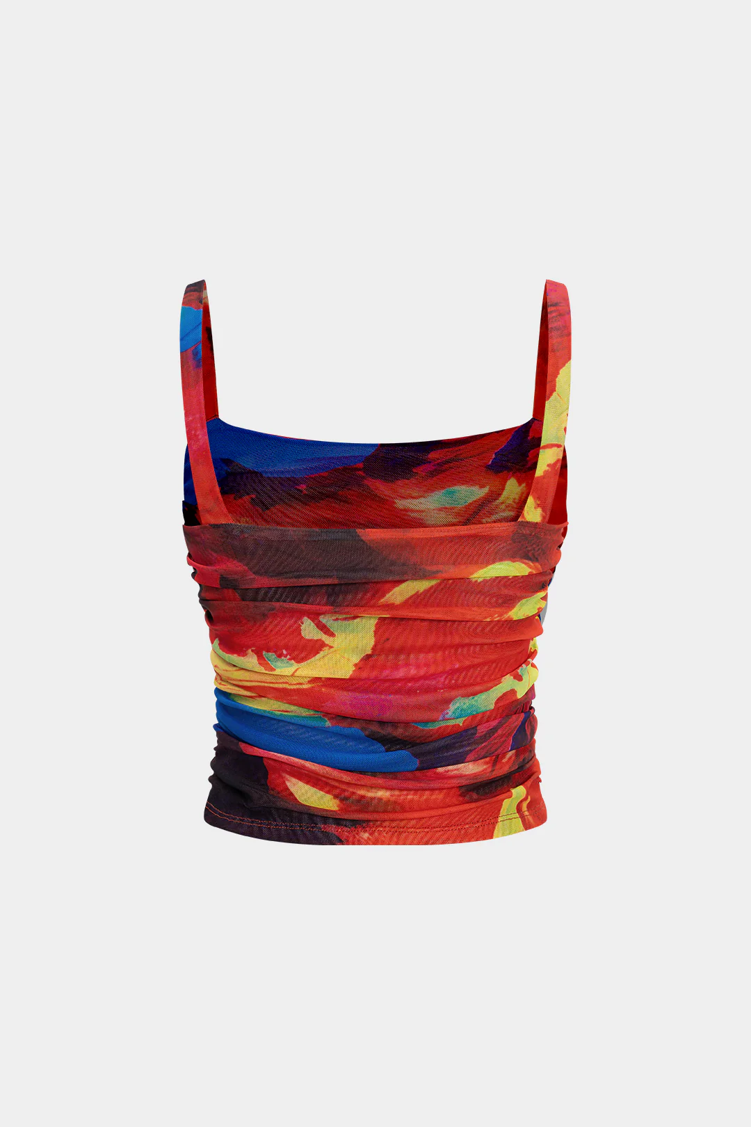 Mesh Abstract Print Ruched Slip Cami Top - Flockneti