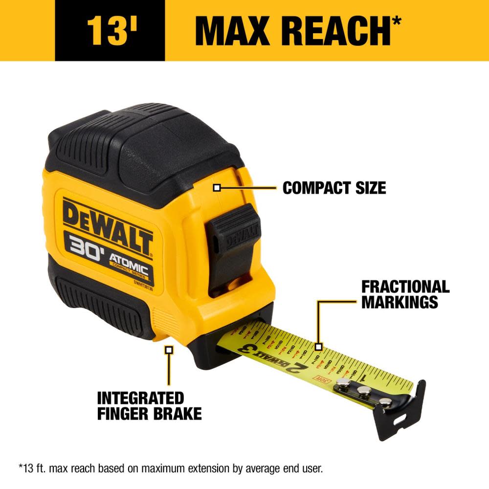 DEWALT ATOMIC Compact Series 30′ Tape Measure - Flockneti
