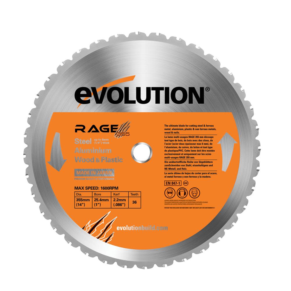 Evolution Power Tools 14 In. Multi-Material Blade for Steel Aluminum Wood and Plastics - Flockneti