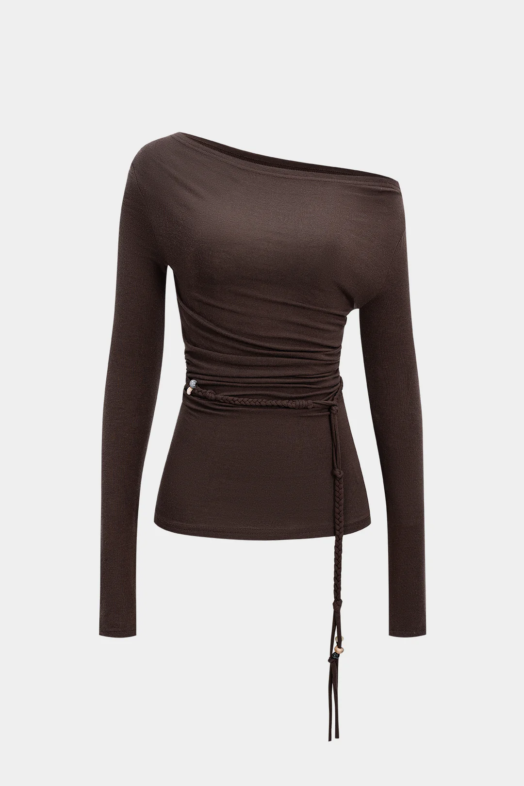 Asymmetrical Shoulder Braided Long-Sleeve Top - Flockneti