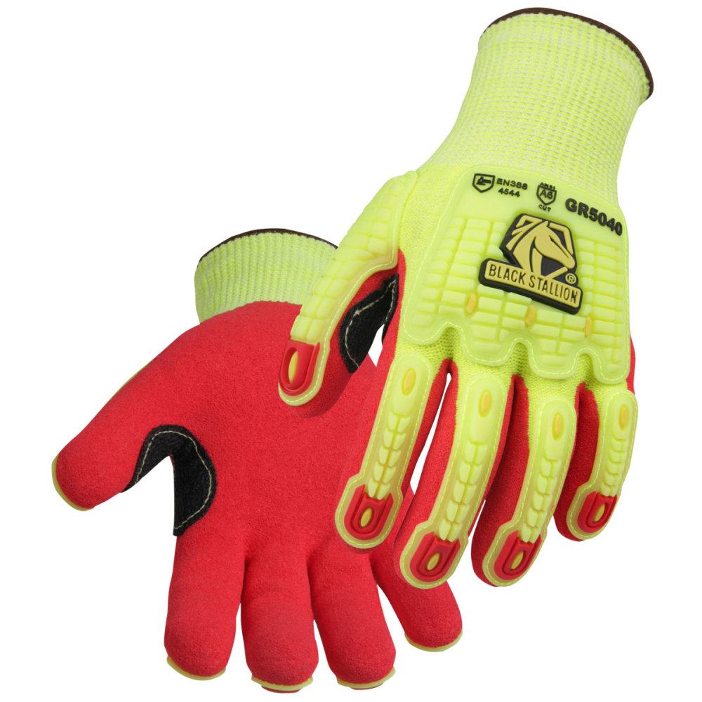 Black Stallion Red/Yellow Nitrile-Coated Knit Gloves Large - Flockneti