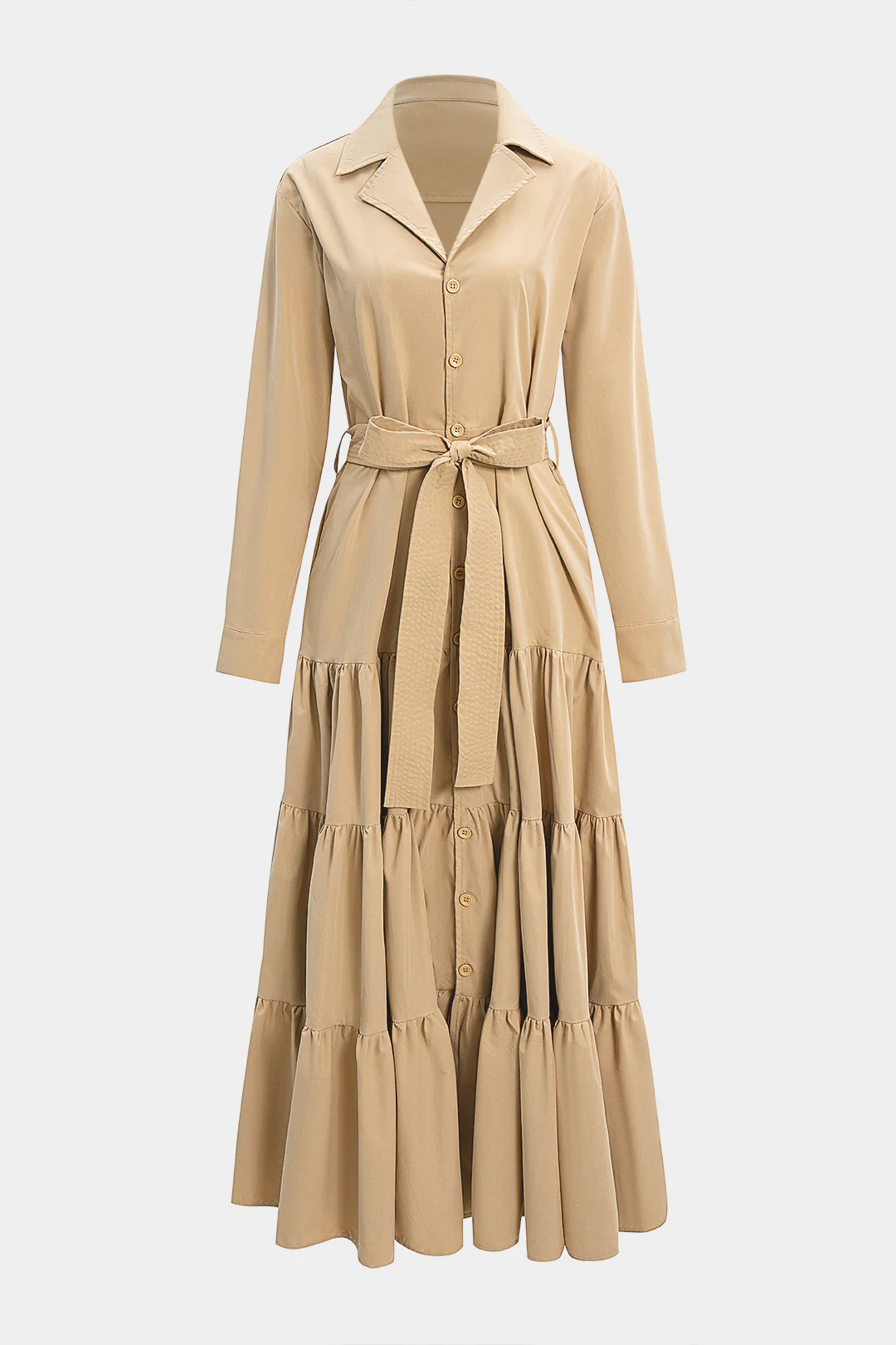 Lapel Button Tie-Up Ruched Coat - Flockneti