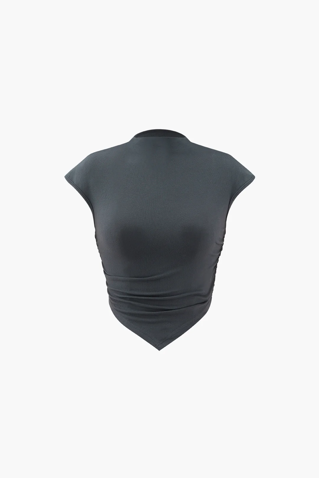 Round Neck Irregular Ruched Short Sleeve T-Shirt - Flockneti