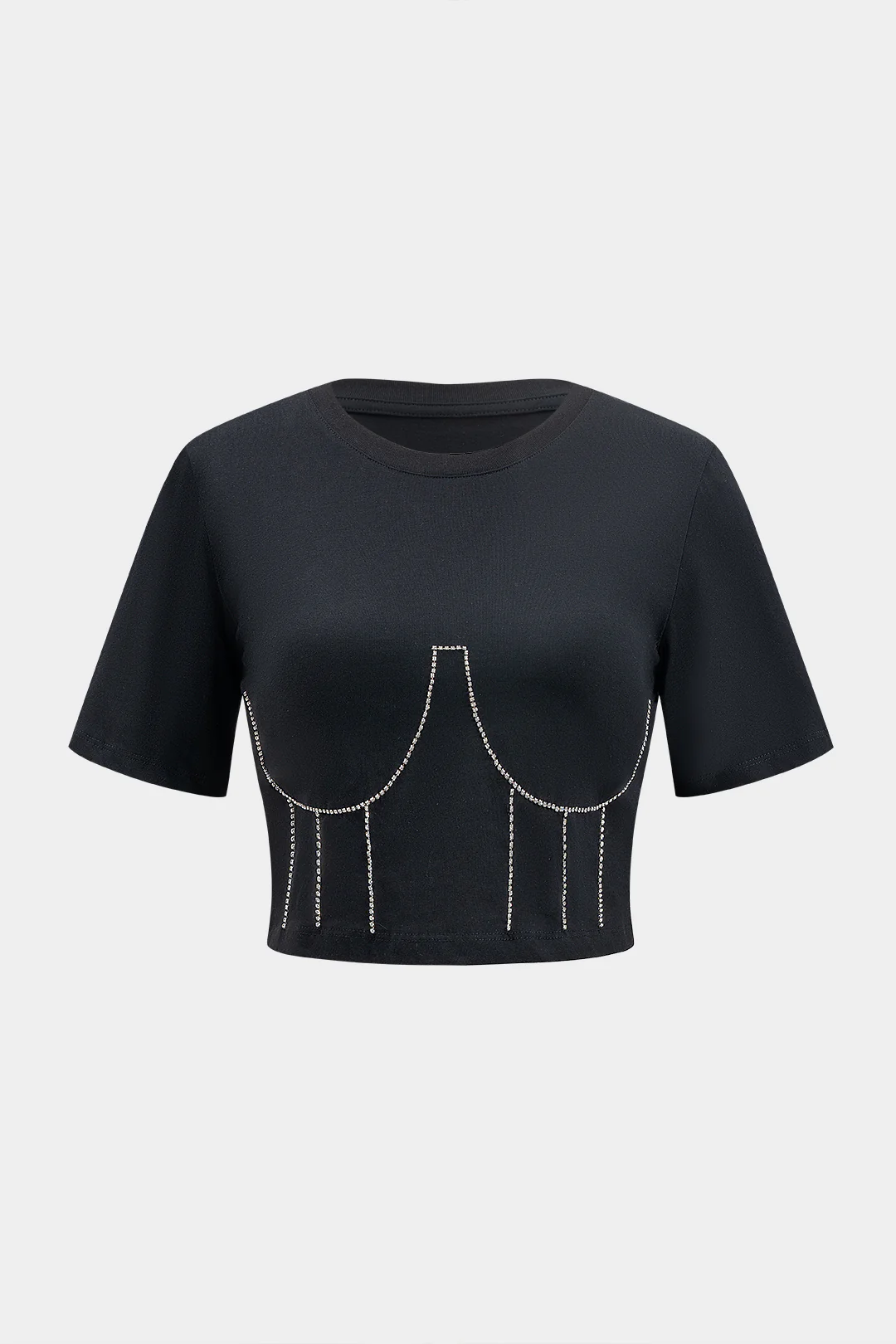 Rhinestone Short Sleeve T-Shirt - Flockneti