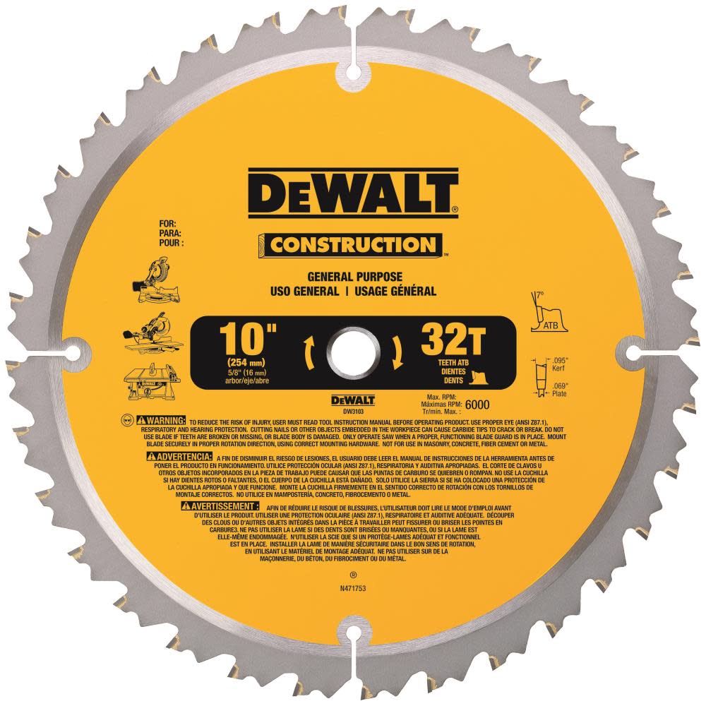DEWALT Series 20 10 In. 32T General Purpose Saw Blade - Flockneti