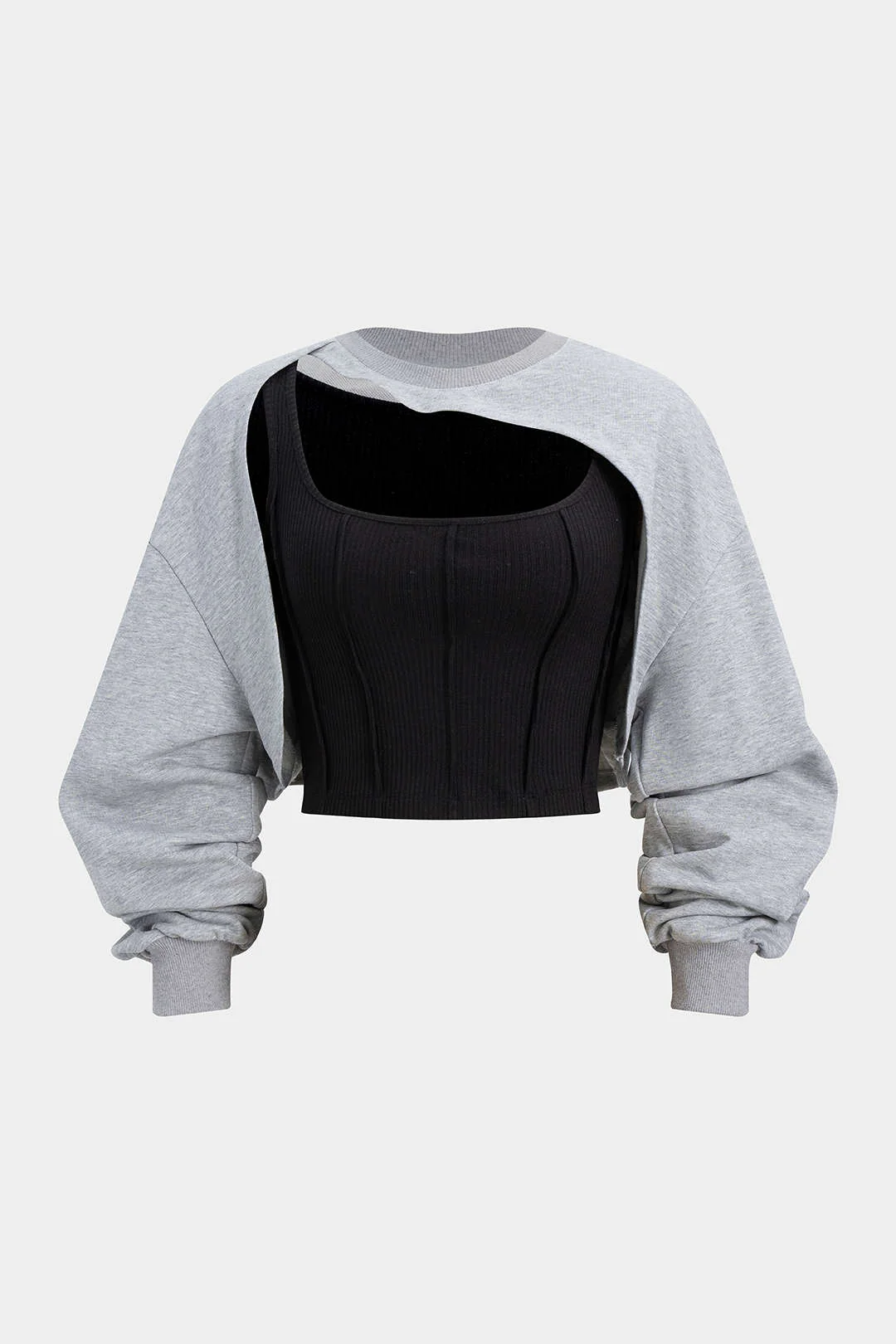 Contrast Asymmetrical Long Sleeve Sweatshirt - Flockneti
