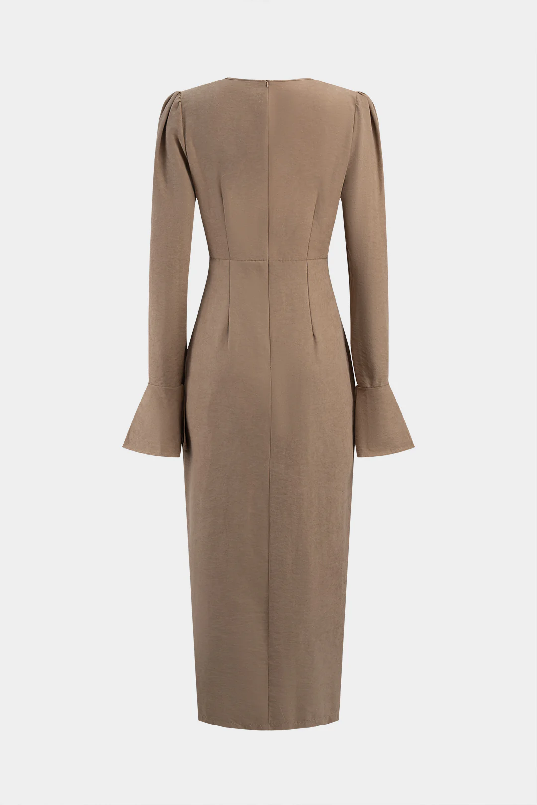 Round Neck Asymmetrical Button Long Sleeve Maxi Dress - Flockneti