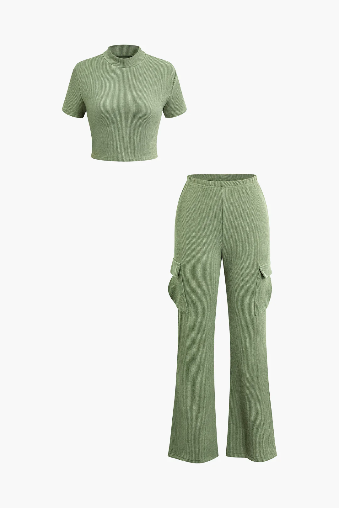 Stripes Short Sleeves Top And High Waist Pocket Pants Set - Flockneti