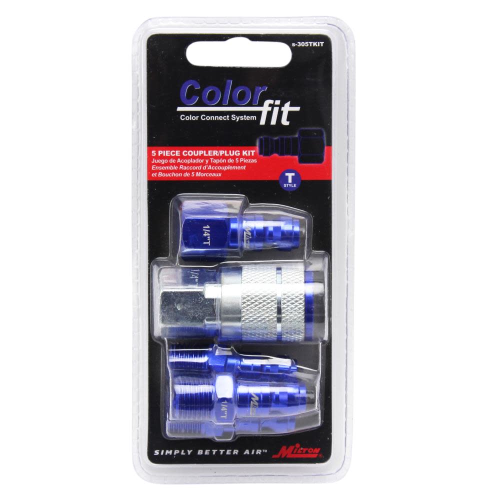 Milton ColorFit S-305TKIT Coupler & Plug Kit – (T-Style Blue) – 1/4″ NPT (5-Piece) - Flockneti