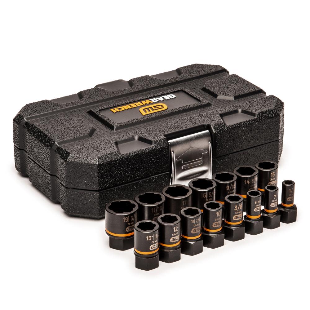 GEARWRENCH 15 pc 1/4 In. & 3/8 In. Drive Bolt biter Impact Extraction Socket Set - Flockneti