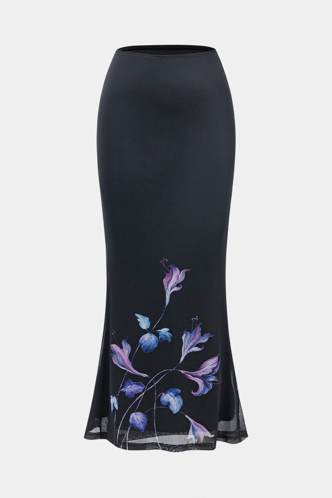 Mesh Floral Print Low Waist Skirt - Flockneti