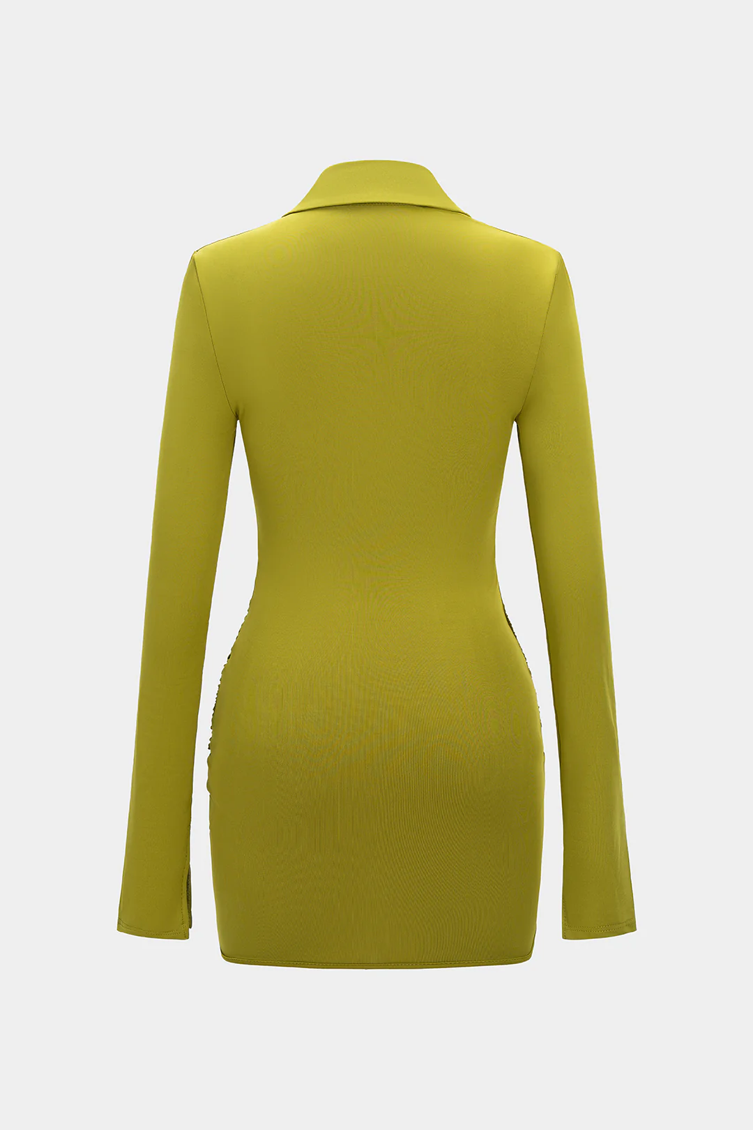 Crossed Button Ruched Long Sleeve Mini Dress - Flockneti