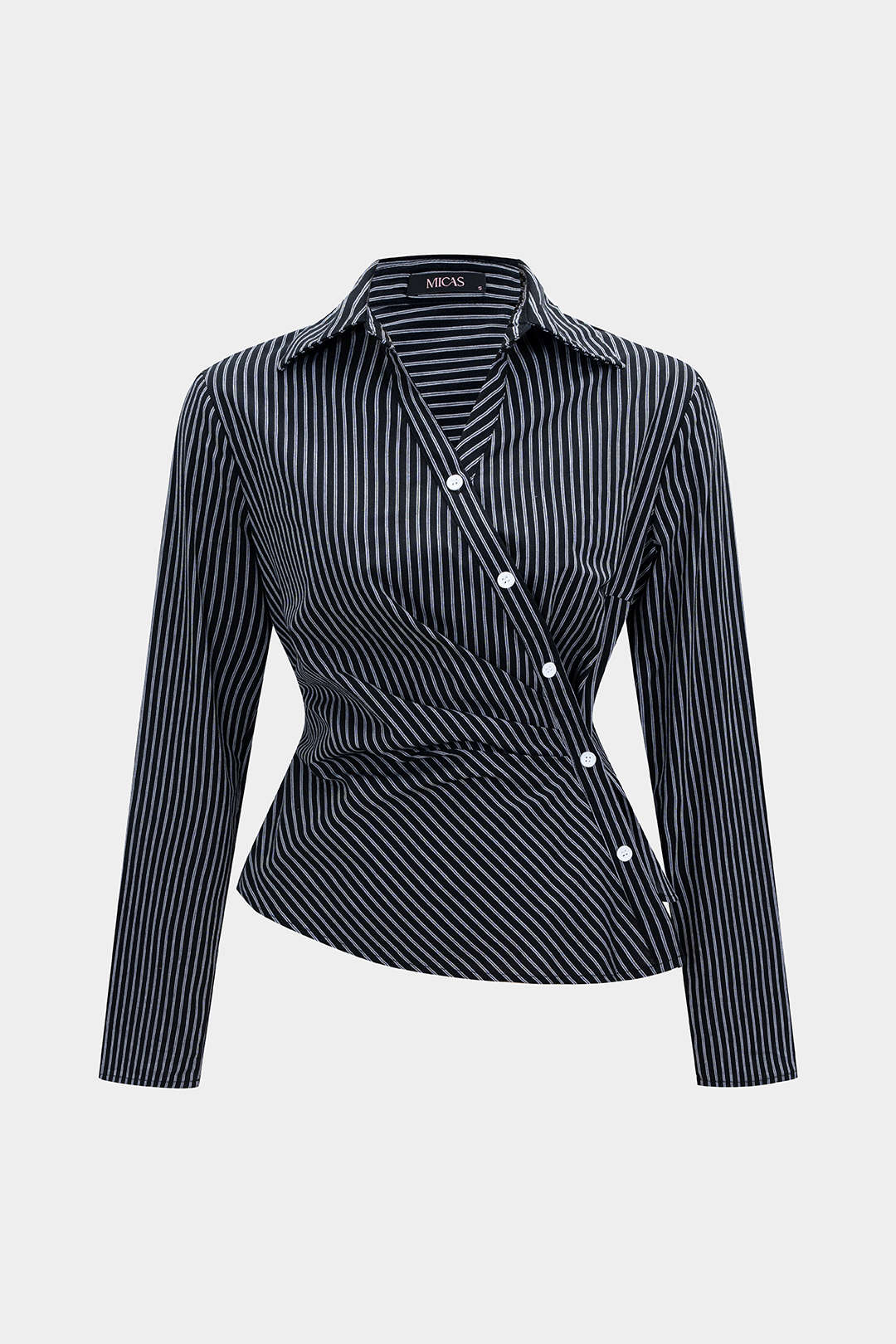 Plus Size Asymmetrical Button Long-Sleeve Shirt - Flockneti