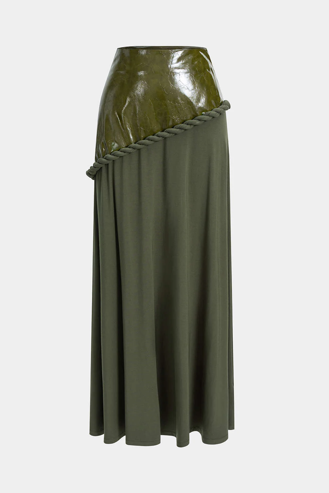 Faux Leather Patchwork Zipper Twist Knot Skirt - Flockneti