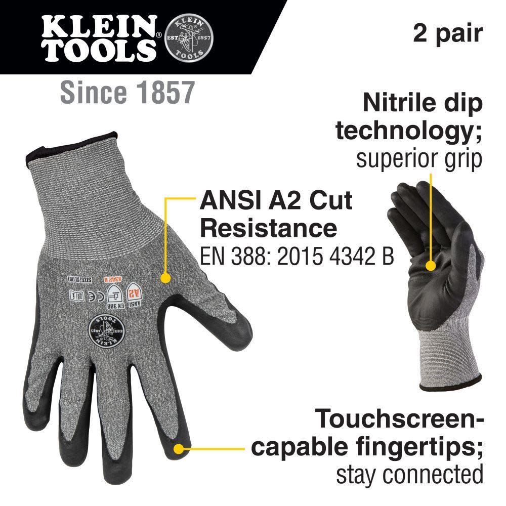 Klein Tools 2-Pair of Work Gloves Cut Level 2 Touchscreen – X-Large - Flockneti