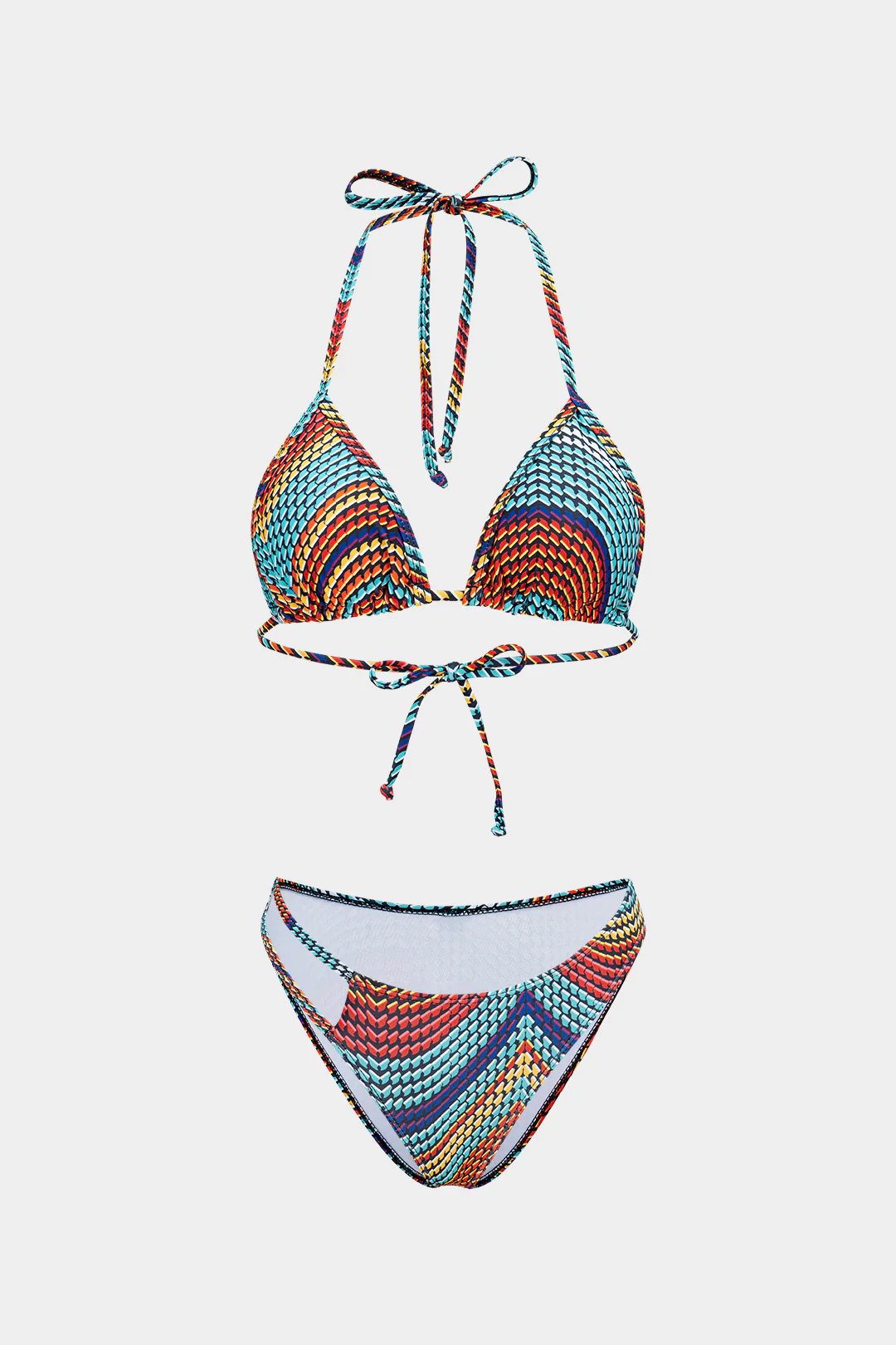Contrast Halter Neck Tie Up Bikini Set - Flockneti