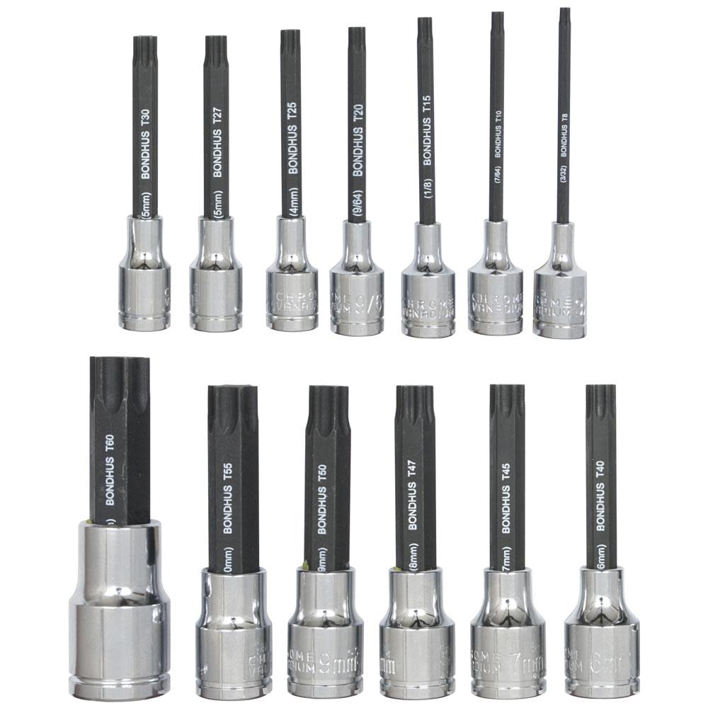 Bondhus Set 13 Pro Hold Star Bits 2 In. (T8-T60) with Sockets in Clamshell - Flockneti