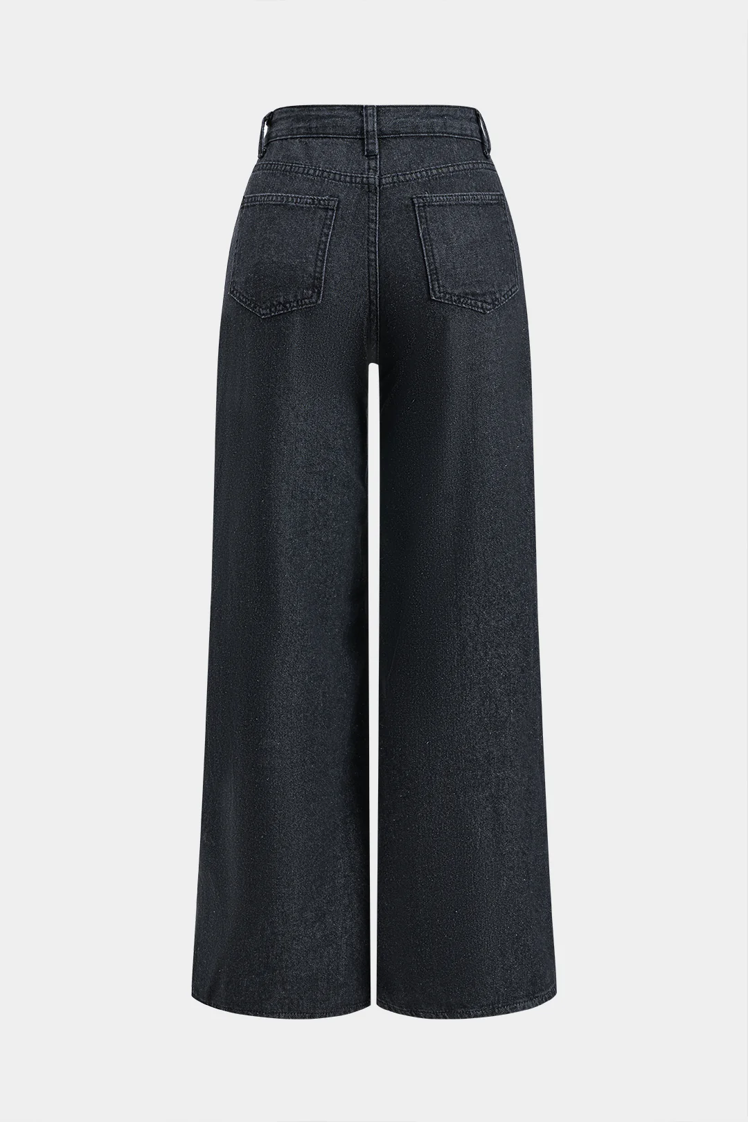 Denim Frayed  Cut Out Button Zipper Wide Leg Jeans - Flockneti