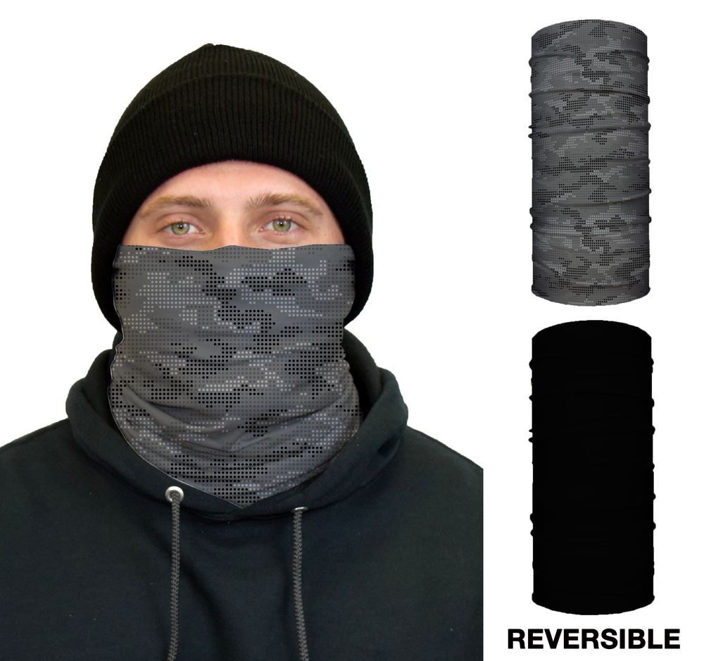 John Boy Thermal Face Guard Reversible Grey Camo and Black Pattern - Flockneti