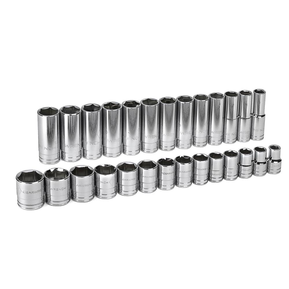 GEARWRENCH 27 pc 1/2 In Drive 6 Point Standard and Deep SAE Socket Set - Flockneti