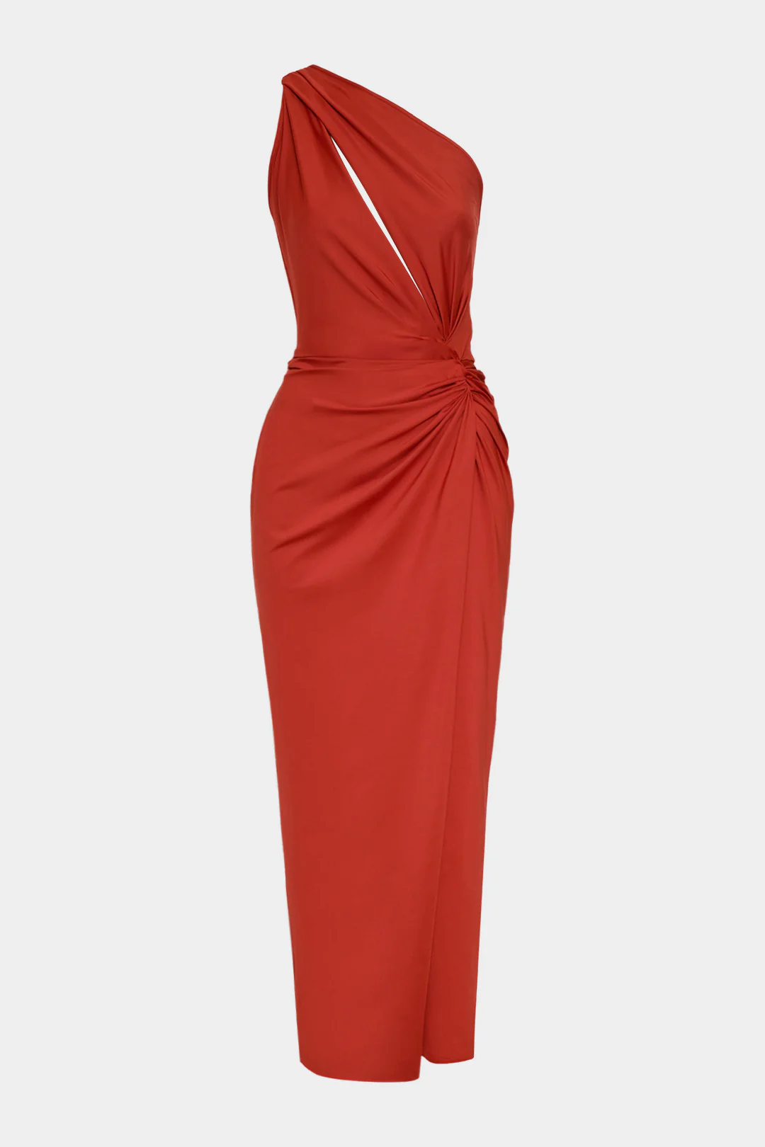 Satin Cut Out One Shoulder Ruched Sleeveless Maxi Dress - Flockneti