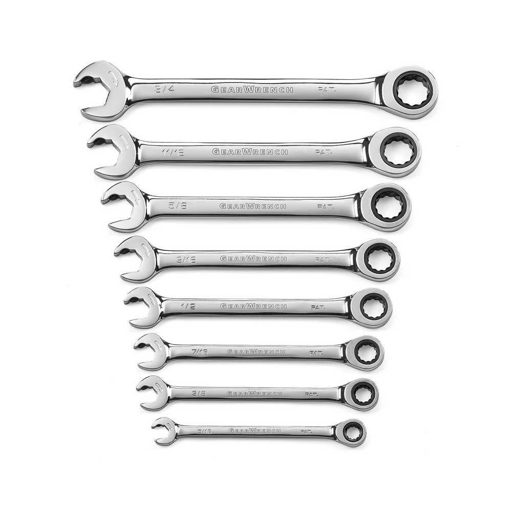 GEARWRENCH 8 Pc 12 Point Open End Ratcheting Combination SAE Wrench Set - Flockneti