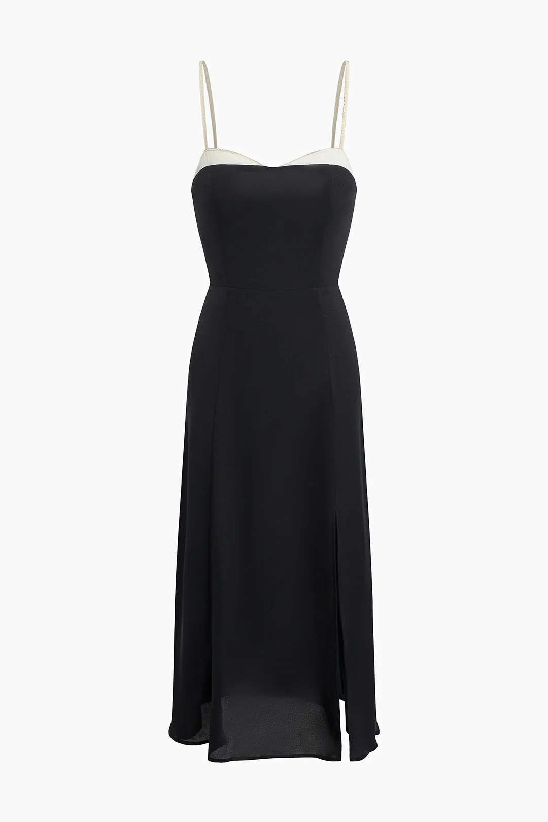 Contrast Backless Slit Sleeveless Midi Dress - Flockneti